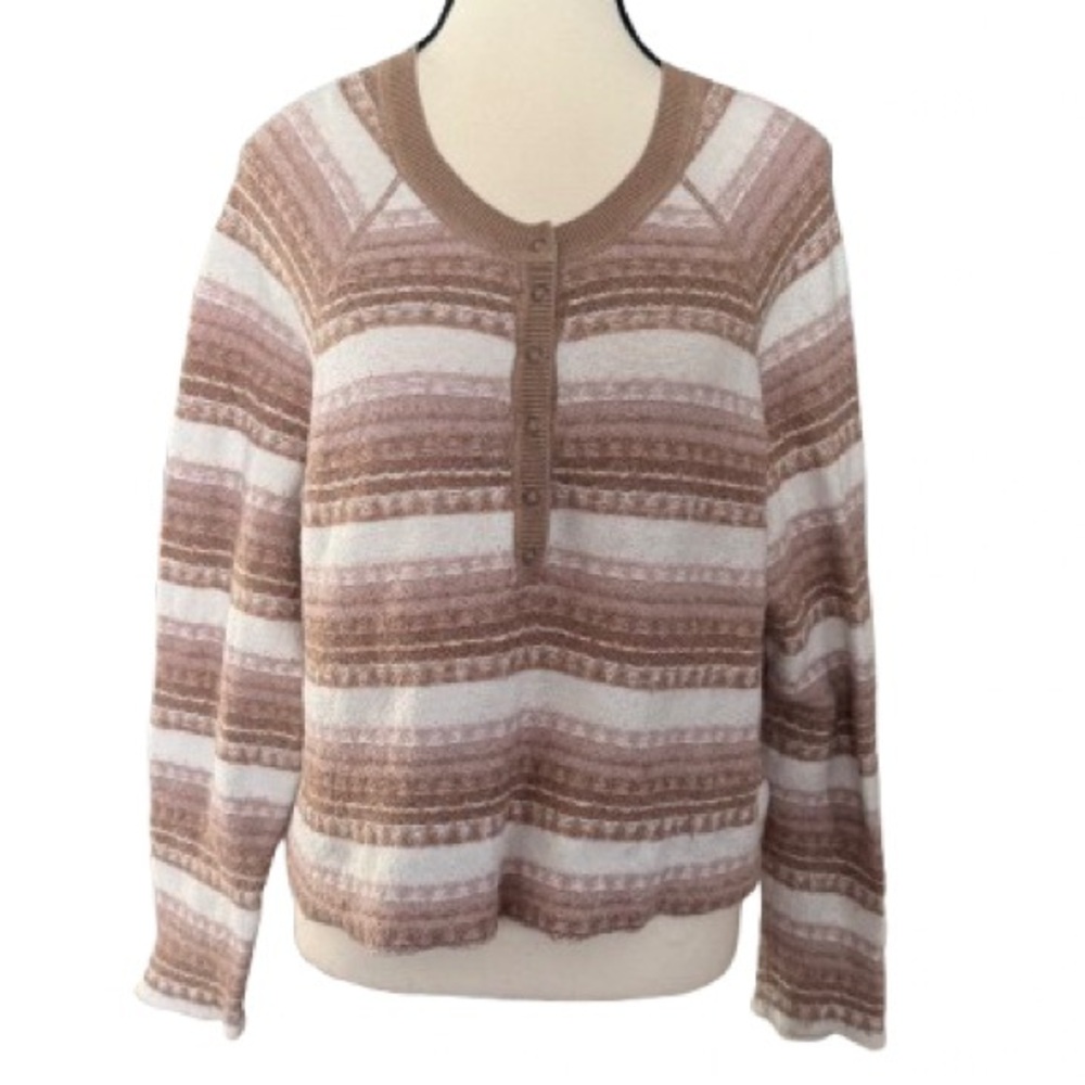 American Eagle Brown White Stripe Button Front Knit Sweater Medium